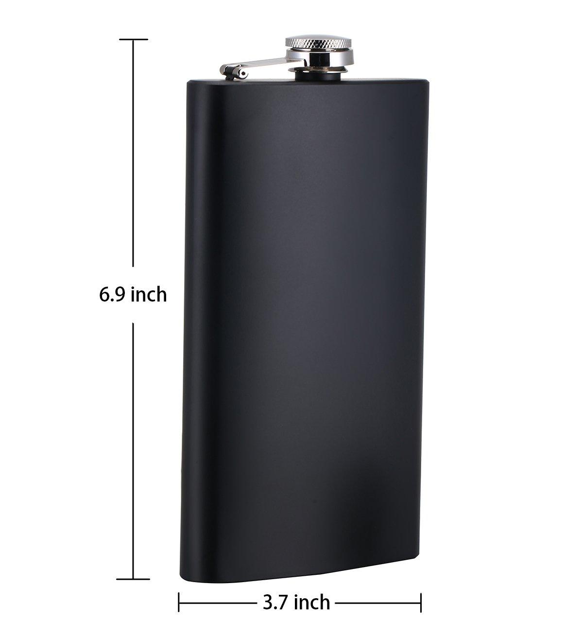 TOX TANEAXON TOX TANEAXON 12 oz Matte Black Pocket Liquor Whiskey Hip Flask with Funnel and Box - Stainless Steel and Leak Proof