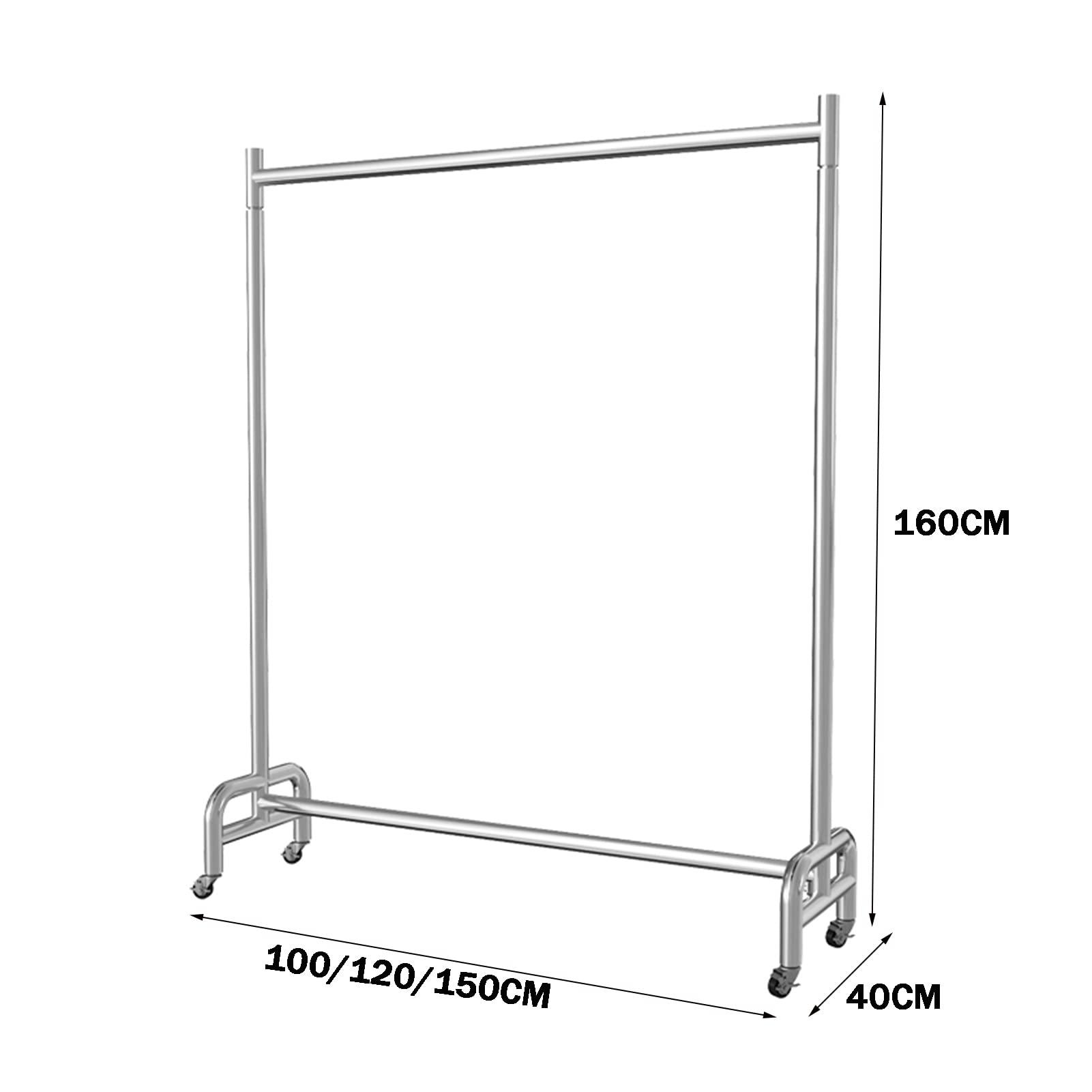 HomeLoft Basics Garment Rack Silver Stainless Steel Clothes Rack with Wheels Metal Single Rail Clothing Rack Large Capacity Coat Rack for Bedroom and Living Room Easy to Assemble(Color:120x40x165cm) (150x40