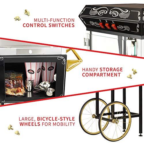 Funtime Funtime Sideshow Popper 8-Ounce Hot Oil Popcorn Machine with Cart, Black/Gold