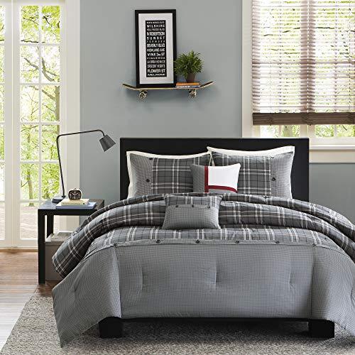 Intelligent Design Intelligent Design Daryl 5 Piece Plaid Print All Seasons Comforter Set, King/Cal King, Grey - Ultra Soft Microfiber Teen Bedding