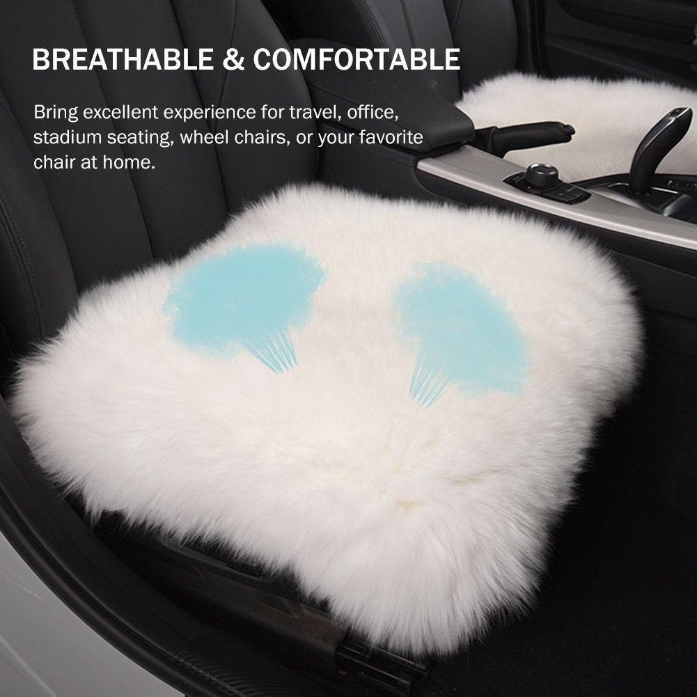 Dofover Dofover Luxurious Sheepskin Long Wool Square Car Seat Cushion Fur Covers Chair Pads White (19.7')