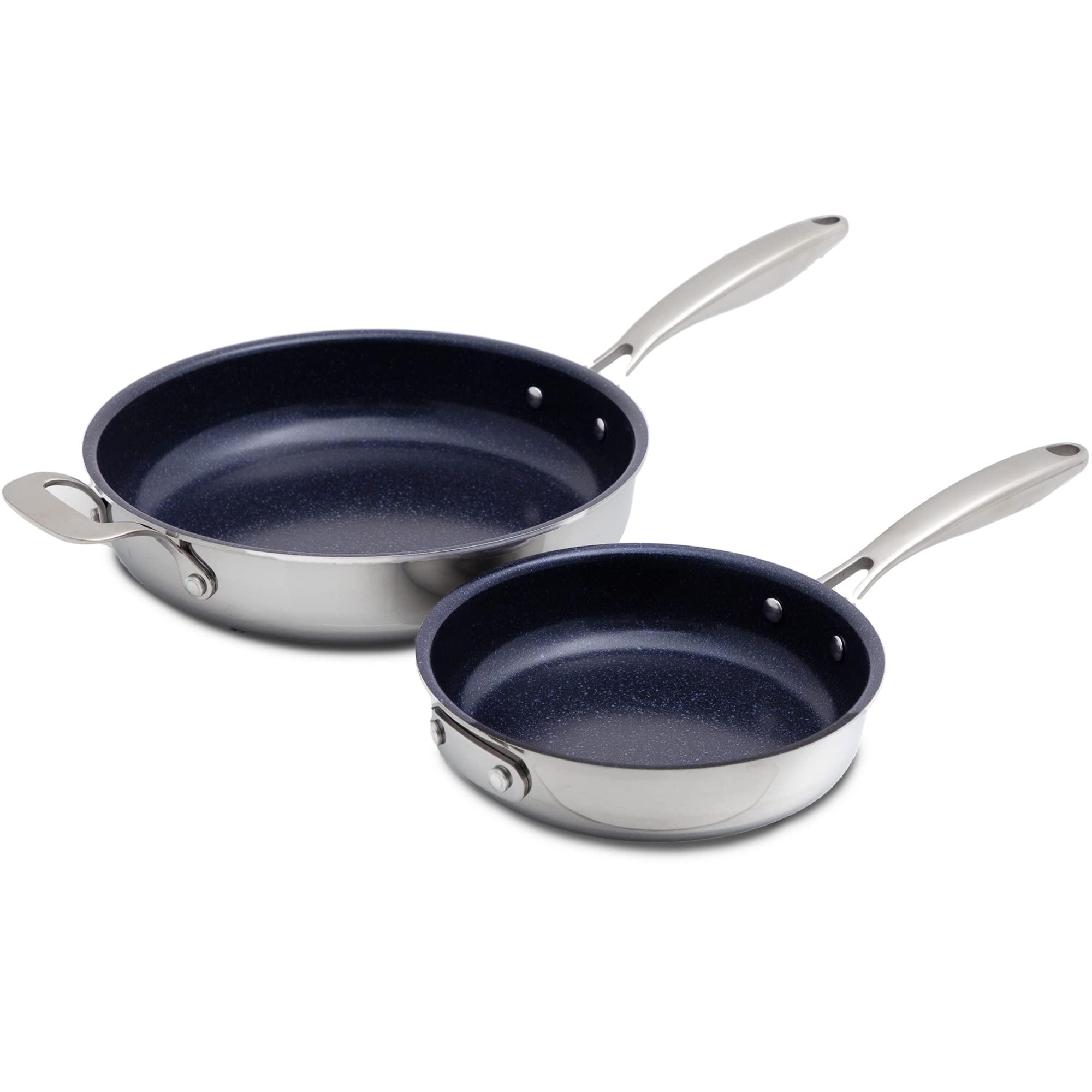 Nuwave Nuwave Pro-Smart 12 & 8 SS Fry Pan Set, Healthy Duralon Blue Non-Stick Ceramic Coating, Heavy-Duty Tri-Ply Construction, Ergonomic Stay-Cool Handles, Induction-Ready & Works on All Cooktops