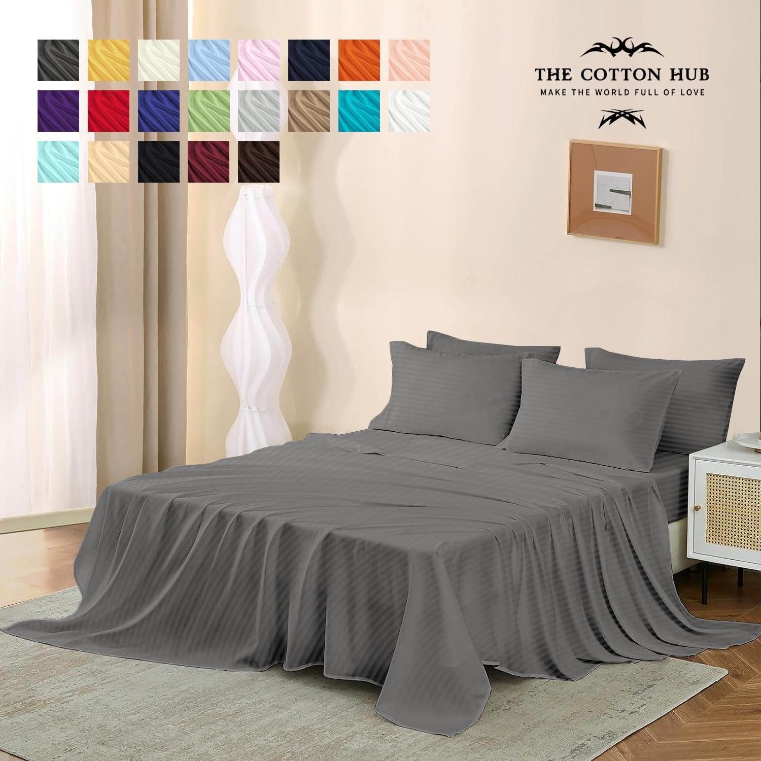 The Cotton Hub The Cotton Hub Twin-XL Size 4-Piece Sheet Set - Luxurious 600-Thread-Count Bedding Sheets & Pillowcases - Ultra Soft Bed Sheets - Deep Pocket fits up to 22-26 inch Mattress (Stripe, Grey)