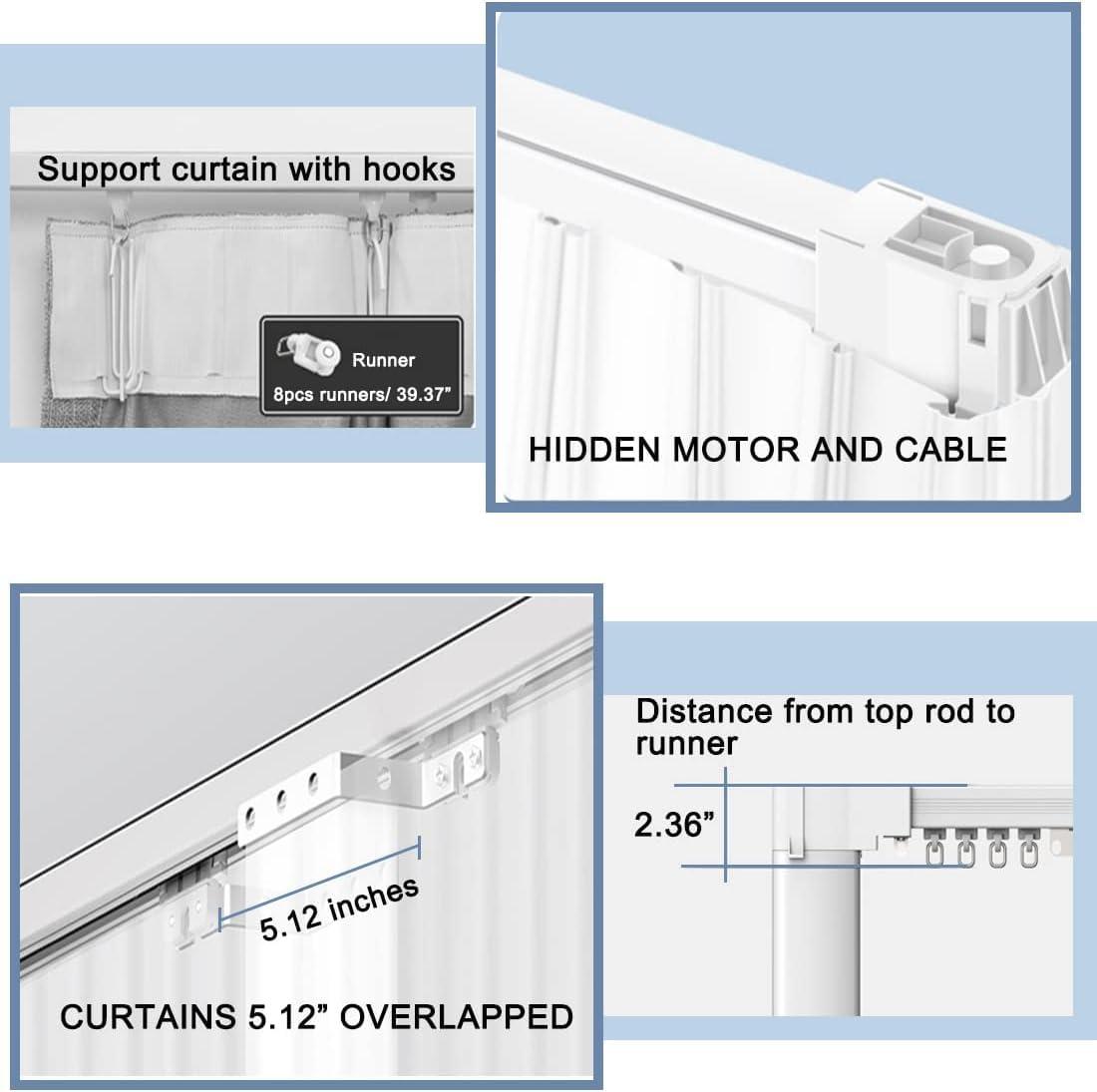 Dherju Celling Smart Curtains System, Electric Track with Adjustable Rail,Automatic Curtain Opener,Motorized Curtains Rods With Remote, Compatible with Alexa/Google Home (Up to 160in)
