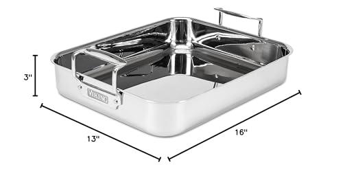 Viking Culinary Viking Culinary 3-Ply Stainless Steel Roasting Pan, Includes a Nonstick Rack, Dishwasher, Oven Safe, Works on All Cooktops including Induction