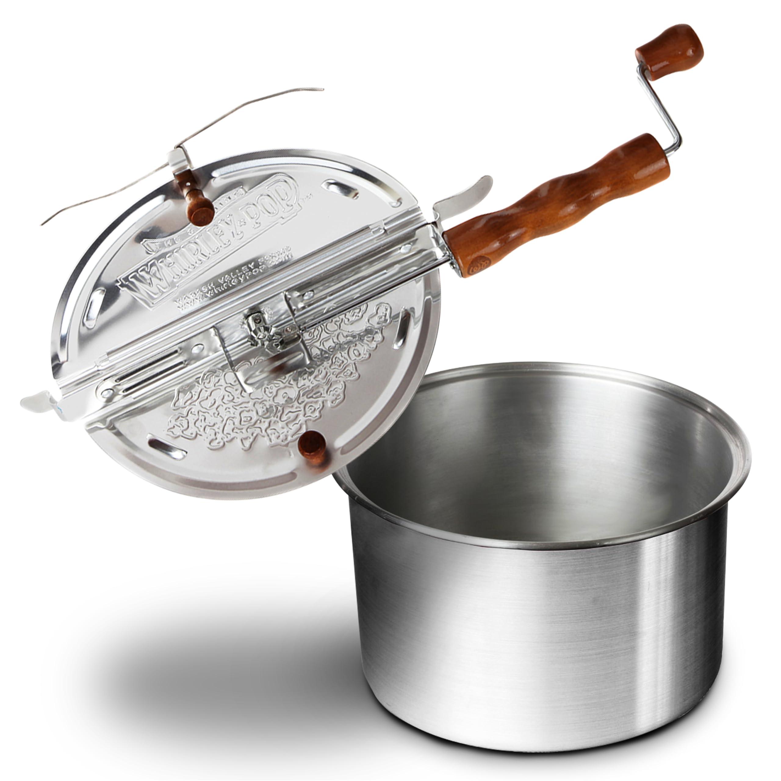 Wabash Valley Farms Original Whirley Pop Popcorn Maker - 6 Quart Stovetop Popcorn Popper With Four Popping Kits, Aluminum Popcorn Pot With Metal Gears, Wabash Valley Farms Stove Top Popcorn Maker, Popcorn Pan (Silver)