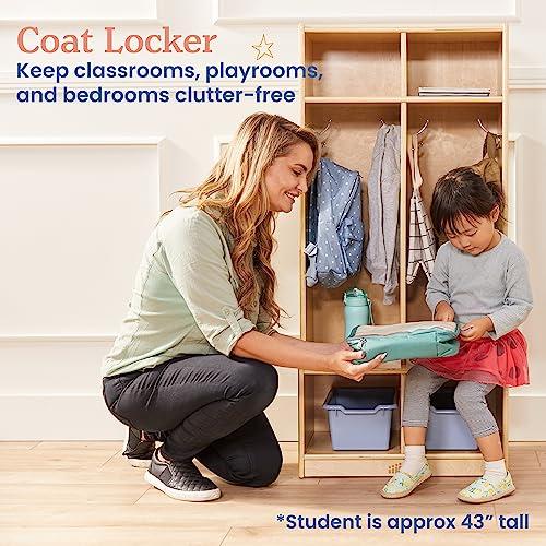 ECR4Kids ECR4Kids 2-Section Coat Locker with Bench, Classroom Furniture, Natural