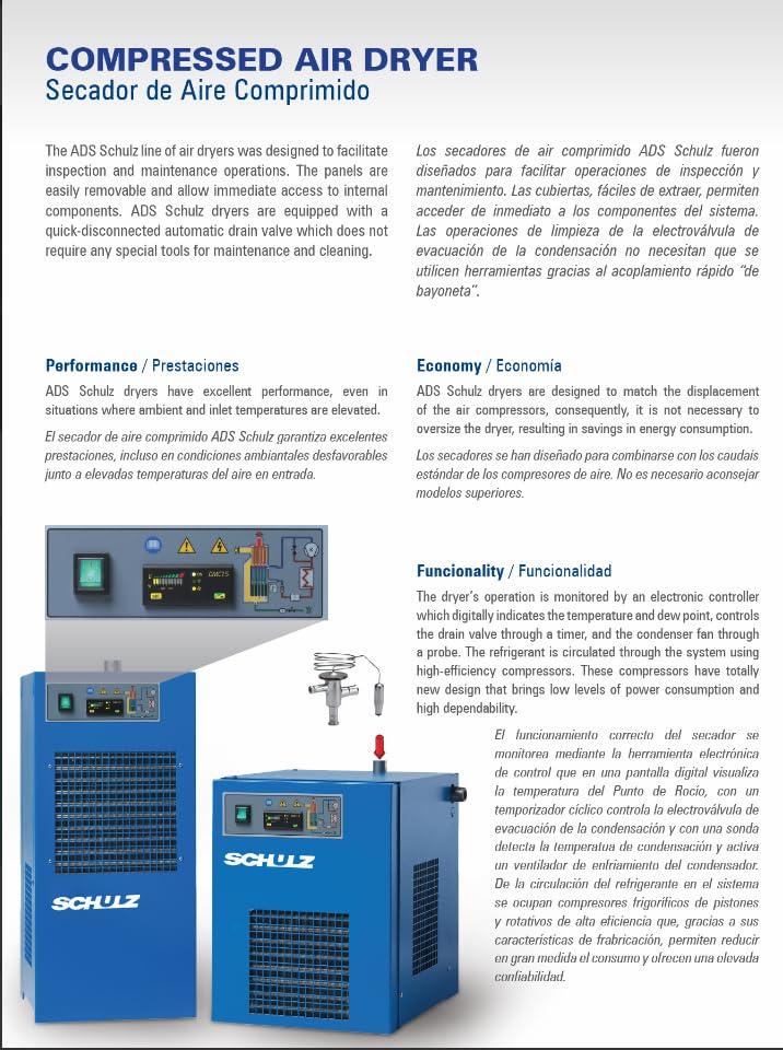 SCHULZ SCHULZ REFRIGERATED AIR Dryer 20 CFM- Non Cycling -ADS 20-UP