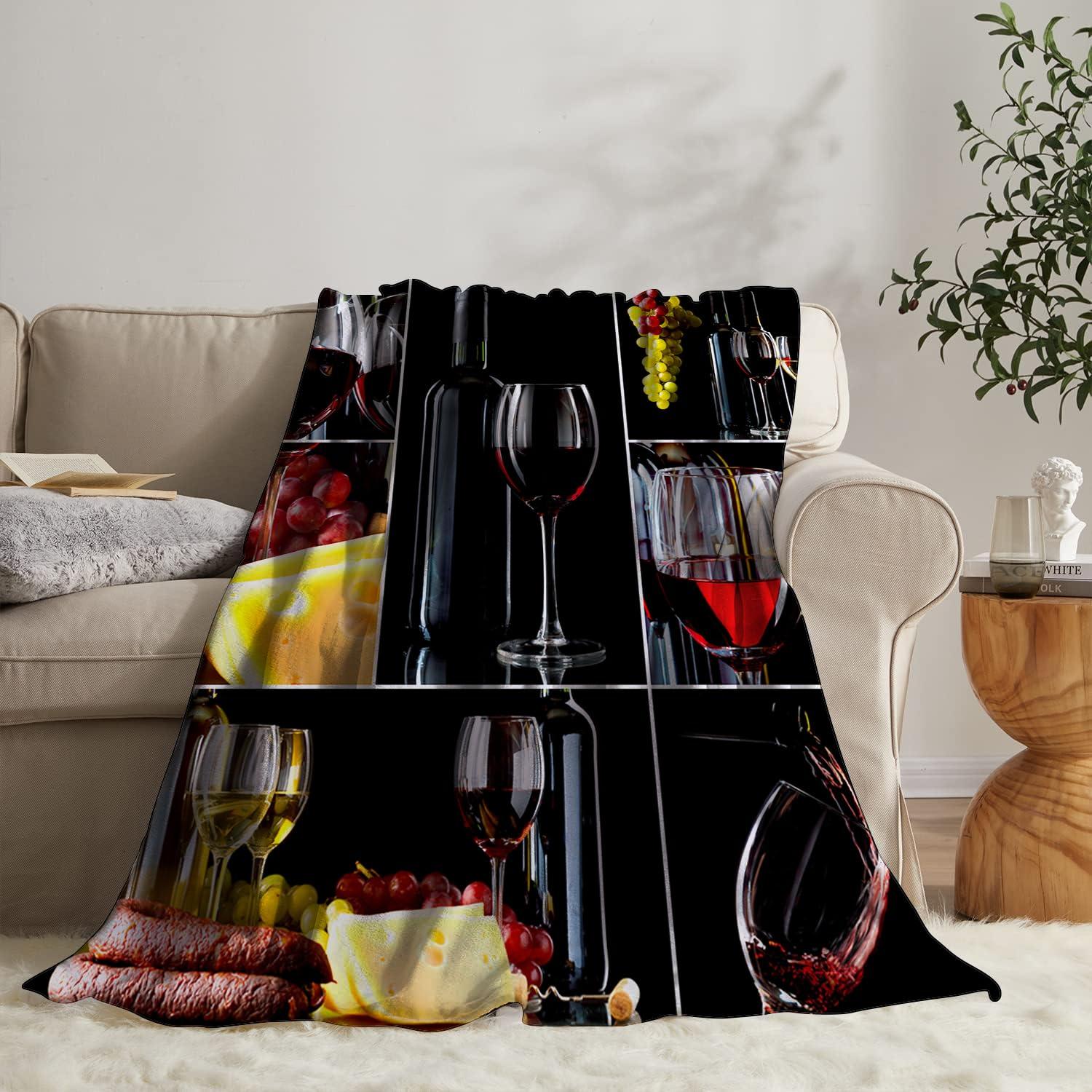 ONINUO Wines Blanket 40\" x 50\" Romantic Burgundy Glasses Fruit Grape Super Soft Bedding Fleece Throw Blanket Microfiber Flannel Blankets Couch Sofa Warm Lightweight for Boys Girls