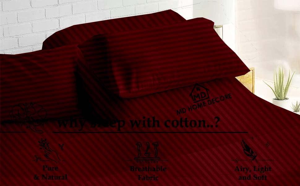 MD Home Decore Egyptian Cotton Split Queen Sheet Set - 7 Piece Set - Burgundy Stripe Sheets - Extra Deep Pockets - Adjustable Bed Compatible
