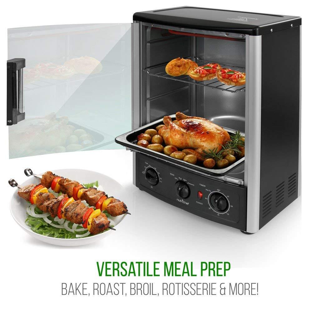 NutriChef Nutrichef Vertical Countertop Oven with Rotisserie, Bake, Broil, & Kebab Rack Functions - Adjustable Settings - 2 Shelves - 1500W - Thanksgiving Turkey - Includes Grill, Kebab skewer racks & bake pan