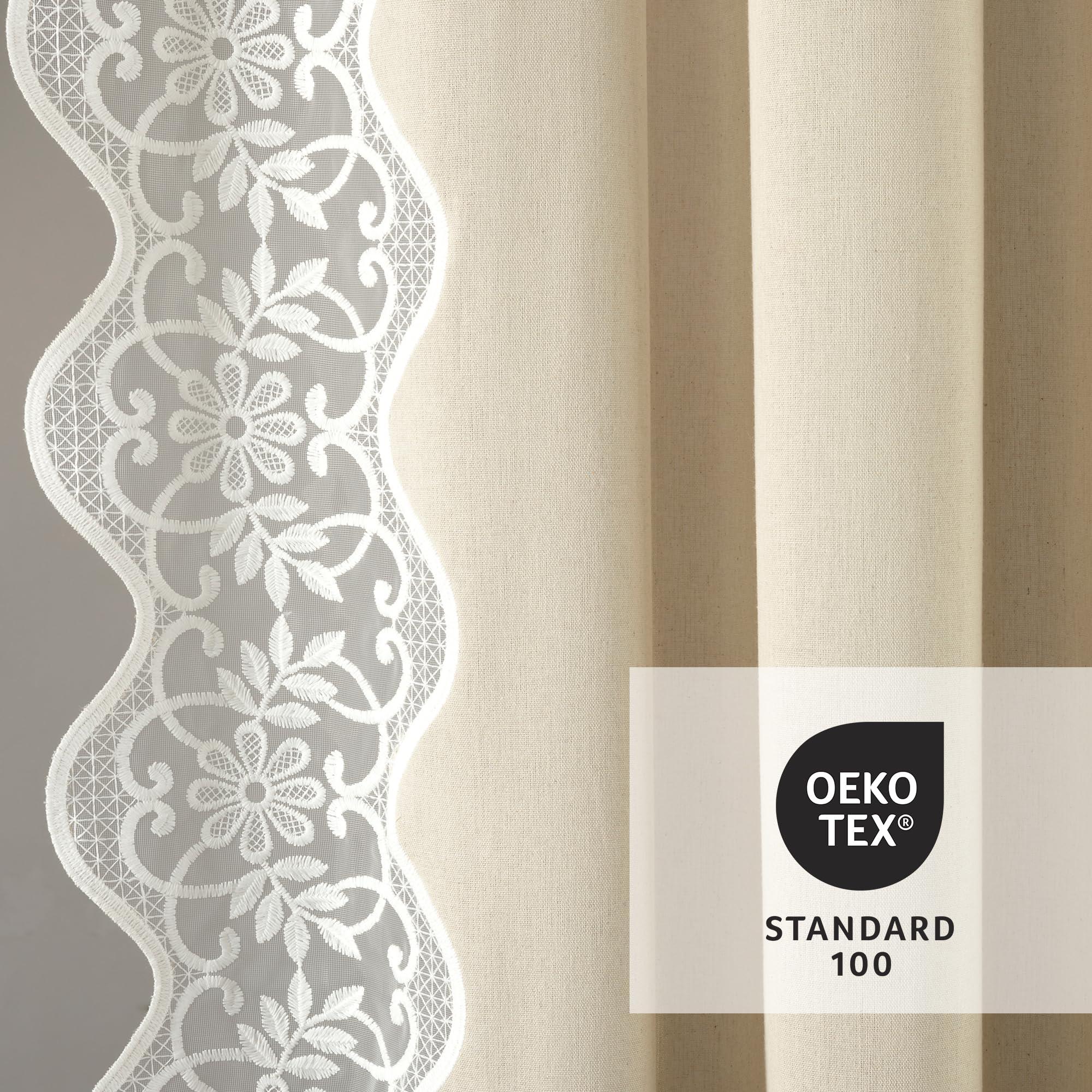 Lush Decor Lush Decor Scallop Edge Lace Border Window Curtain Panel, Single, 52" W x 84" L, Neutral & Off White - Lace Curtains - Scalloped Lace Trim- Vintage Curtains for Bedroom, Living or Dining Room