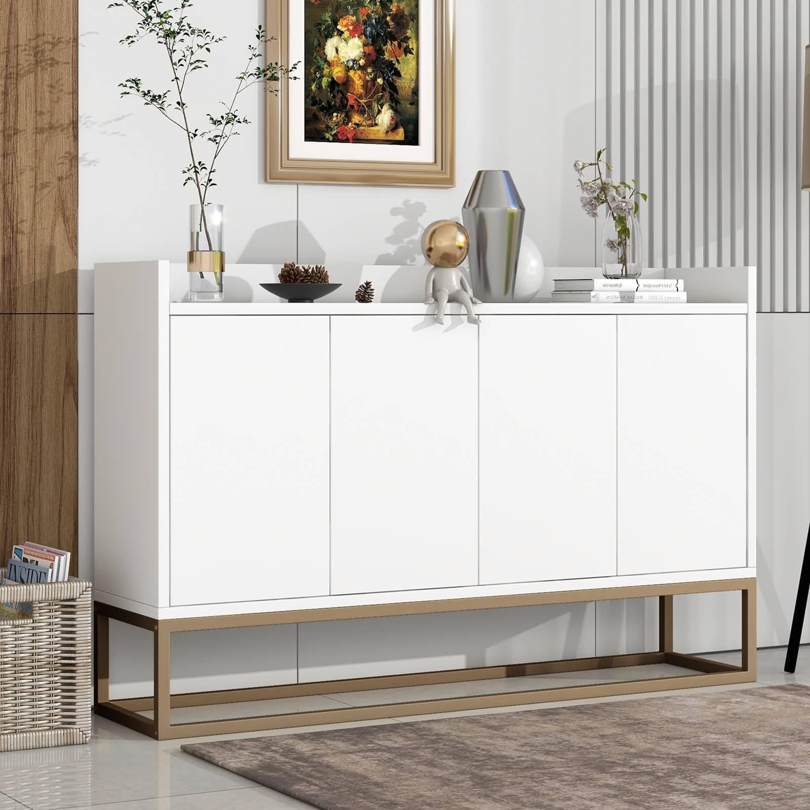 Mesnt Sideboard Table, Modern Sideboard Elegant Buffet Cabinet with Large Storage Space for Dining Room, Entryway (White)