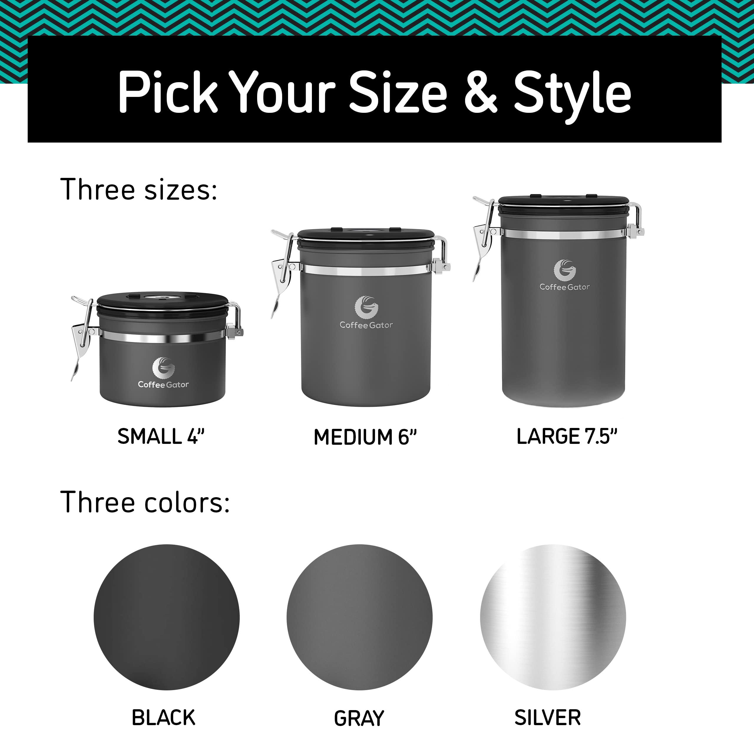 Coffee Gator Coffee Gator Stainless Steel Canister - Small 11oz, Silver Coffee Grounds and Beans Container with Date-Tracker, CO2-Release Valve, and Measuring Scoop - Ideal Coffee Lovers Gifts for Her