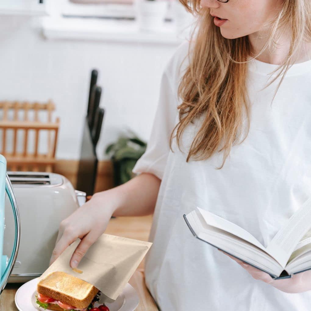 Generic Stick Toaster Bags, Reusable Grilled Cheese Bags, Baking Paper, Toaster Bag for Sandwiches, Chicken, Nuggets, Panini, Garlic Toasts - Easy to Clean, Perfect for Microwave Oven or Grill (Khaki, 6 PCS)