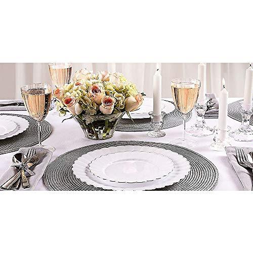 Amscan White Scalloped Plastic Plate Set With Metal Trim - 10.25\" (Pack of 10), Luxurious Design & Durable - Perfect For Upscale Parties & Weddings