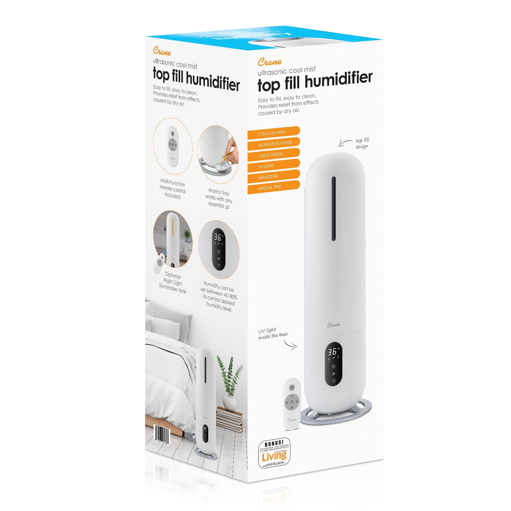 Crane Crane Ultrasonic Cool Mist Tower Humidifier, 2 Gallon,White,EE-6917