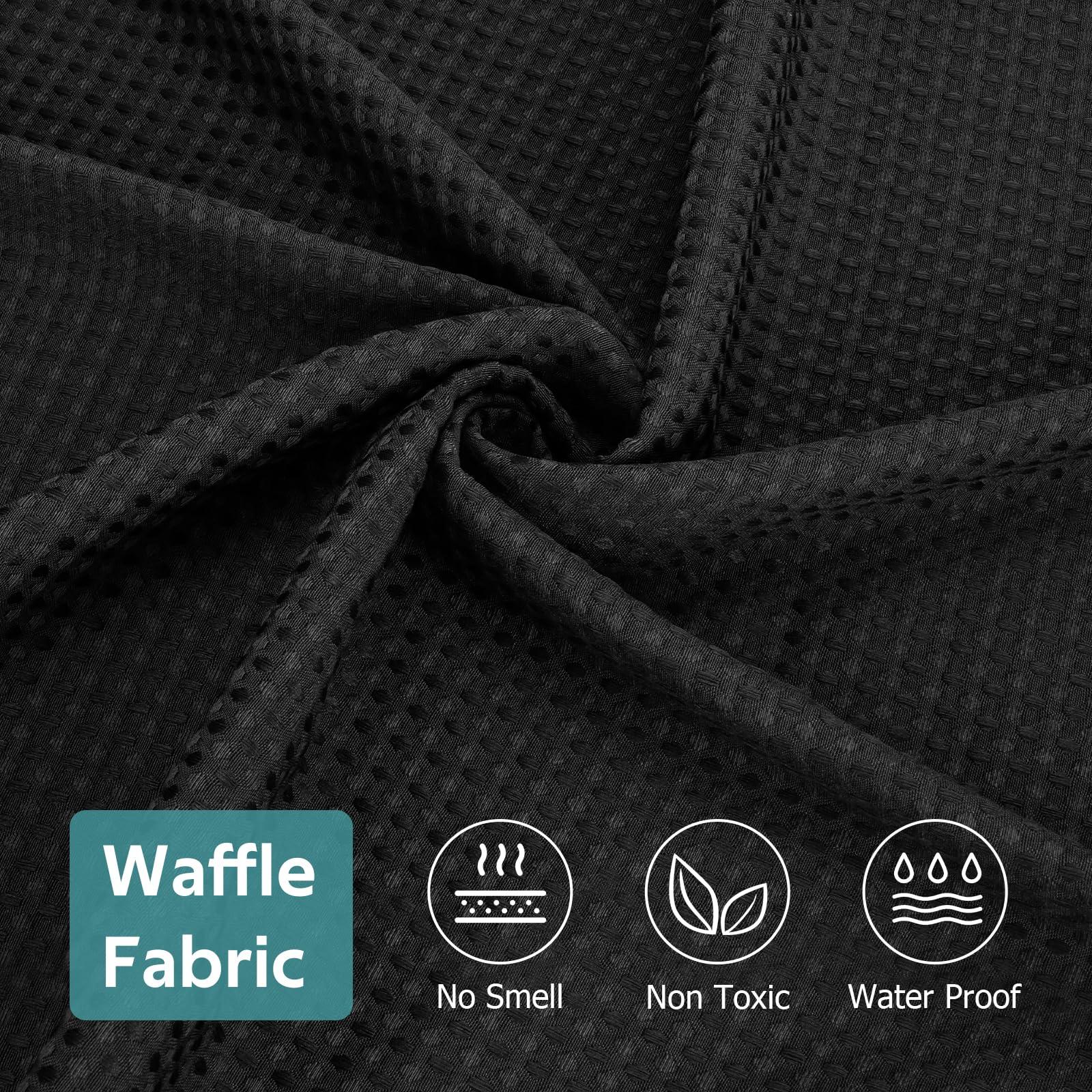 Vipfree Vipfree 3 in 1 Shower Curtain Set, Waffle Shower Curtain and Liner Set with 12 Double Sided Shower Curtain Hooks, 258GSM Luxury Weighted Cloth Shower Curtains for Bathroom, 72 W x 84 H, Black