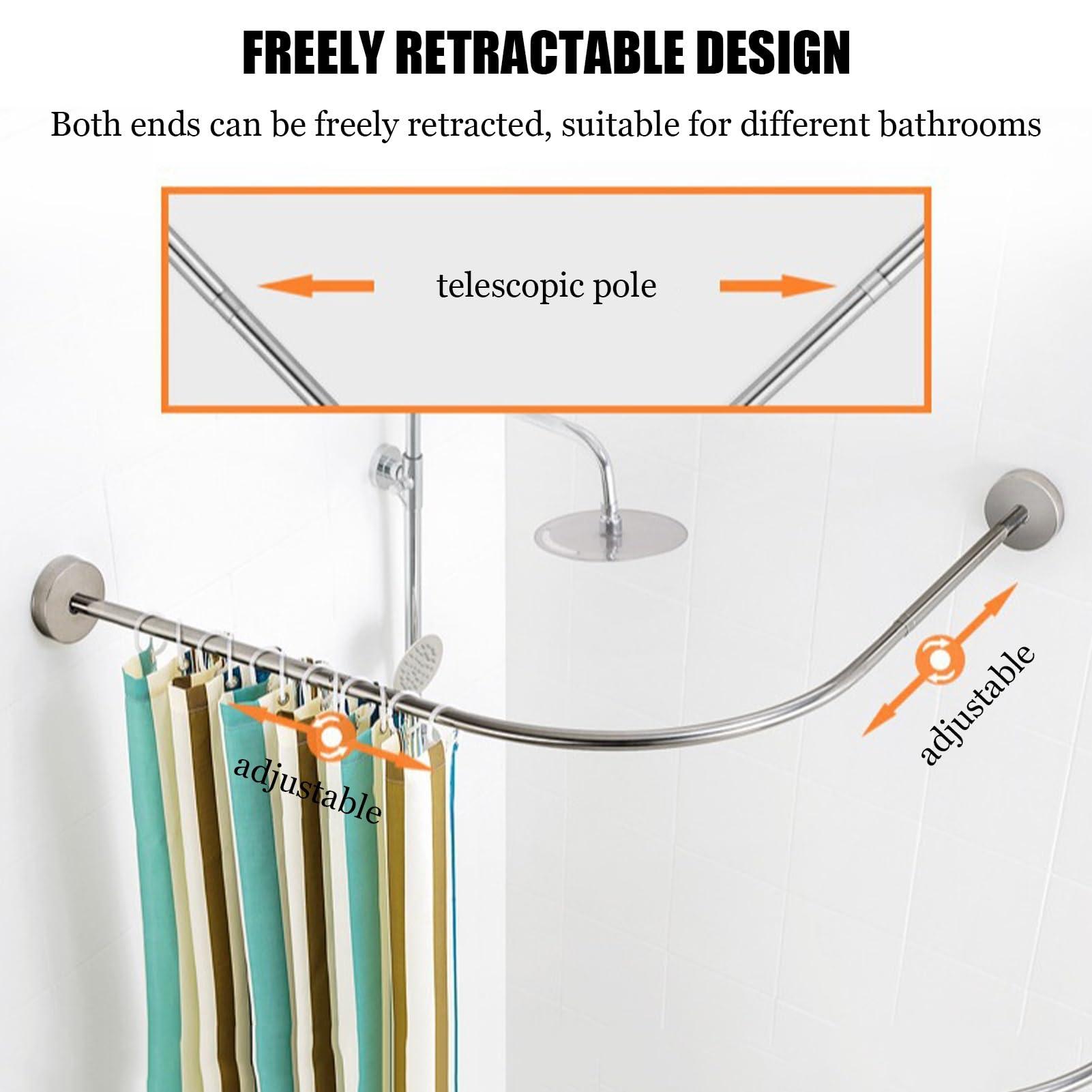 Meiiron Adjustable Curved Shower Curtain Rod Wall Mounted L-Shaped Bathroom Corner Curtain Hanger Pole Bath Bar Metal Shower Rail, No Drilling (Size : 70~95x70~95cm)