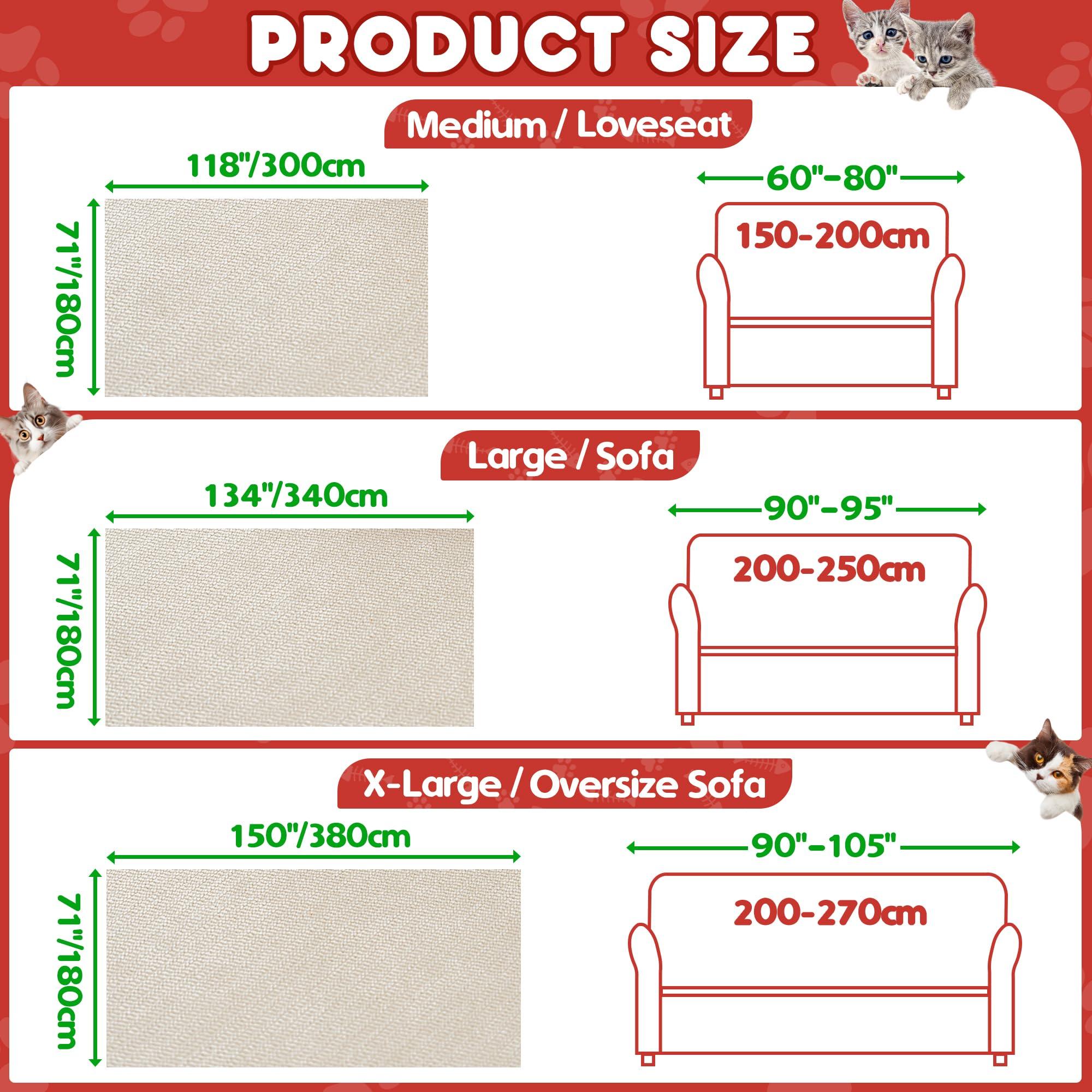 Loiion Cat Scratch Furniture Protector - Anti-Slip, Waterproof Sofa Cover to Keep Cats Off, Pet-Friendly Couch Protectors for 3 Cushion Couch, Khaki Anti-Scratch Couch Cover for Pets and Kids 134\"X71\"