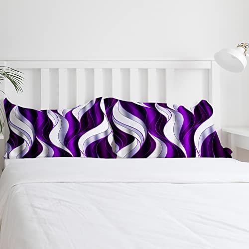 OComster Full Size Duvet Cover Set, Purple and White 3 Pieces Bedding Comforter Sets, Ombre Geometric Wave Stripe Abstract Art 86\" x 86\" Quilt Cover and 2 Pillow Sham
