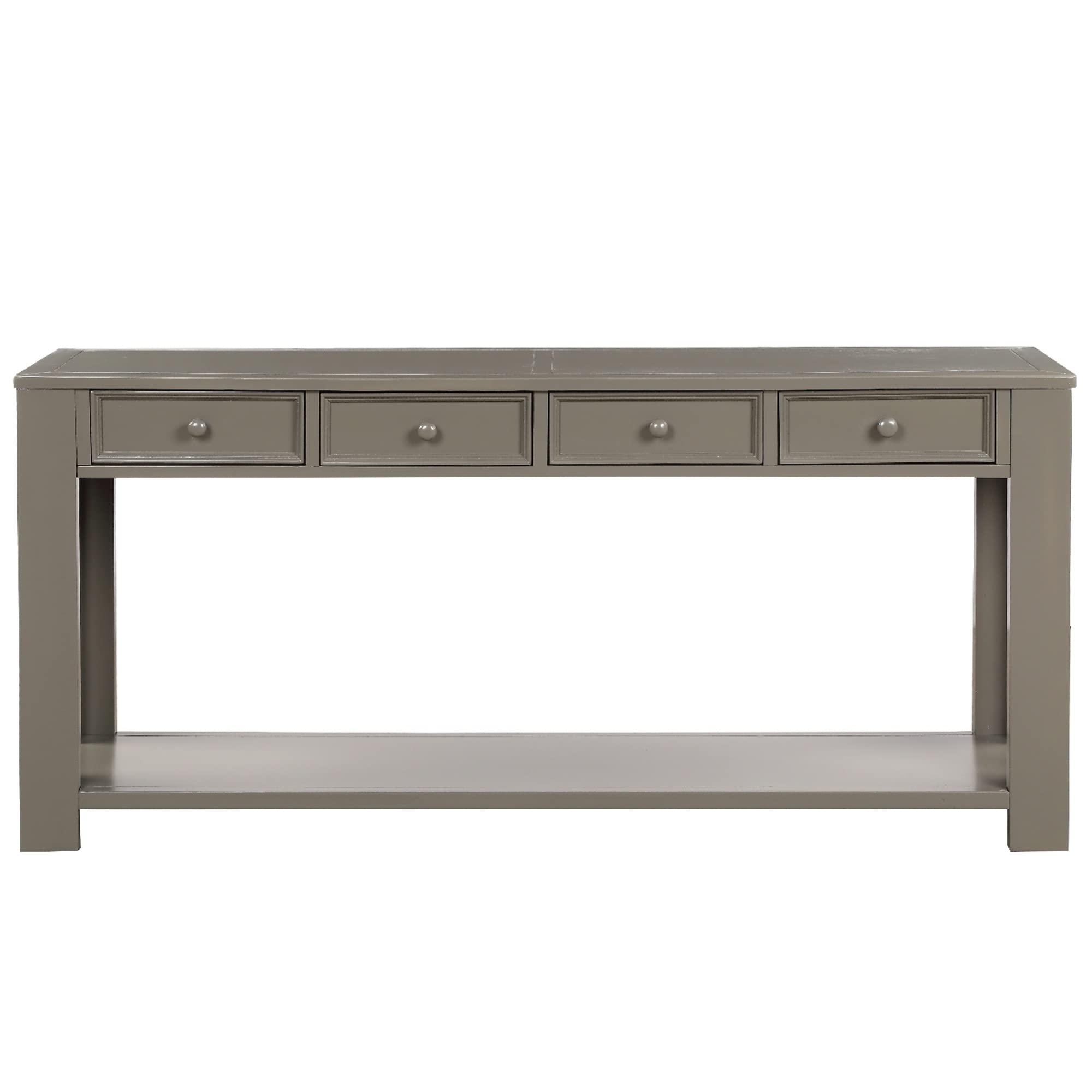 DXH 64 Inch Long Console Table, with 4 Drawers and Bottom Shelf, Farmhouse Sofa Table for Entryway Hallway Living Room-Khaki