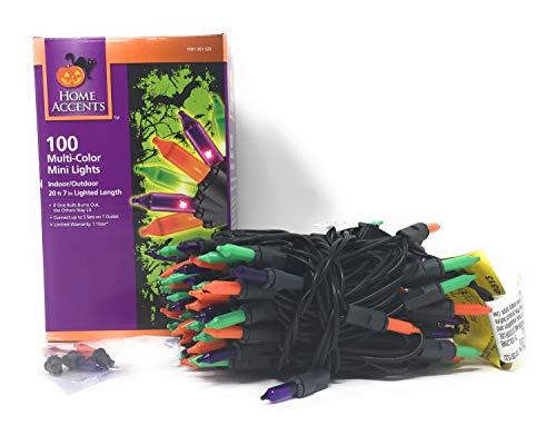 Home Accents Holiday 100 Ct Halloween String Light Set, Orange, Green, Purple, Black Cord