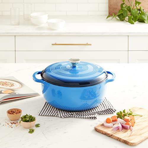 Lodge Lodge 7.5 Quart Enameled Cast Iron Dutch Oven with Lid Dual Handles Oven Safe up to 500 F or on Stovetop - Use to Marinate, Cook, Bake, Refrigerate and Serve Caribbean Blue