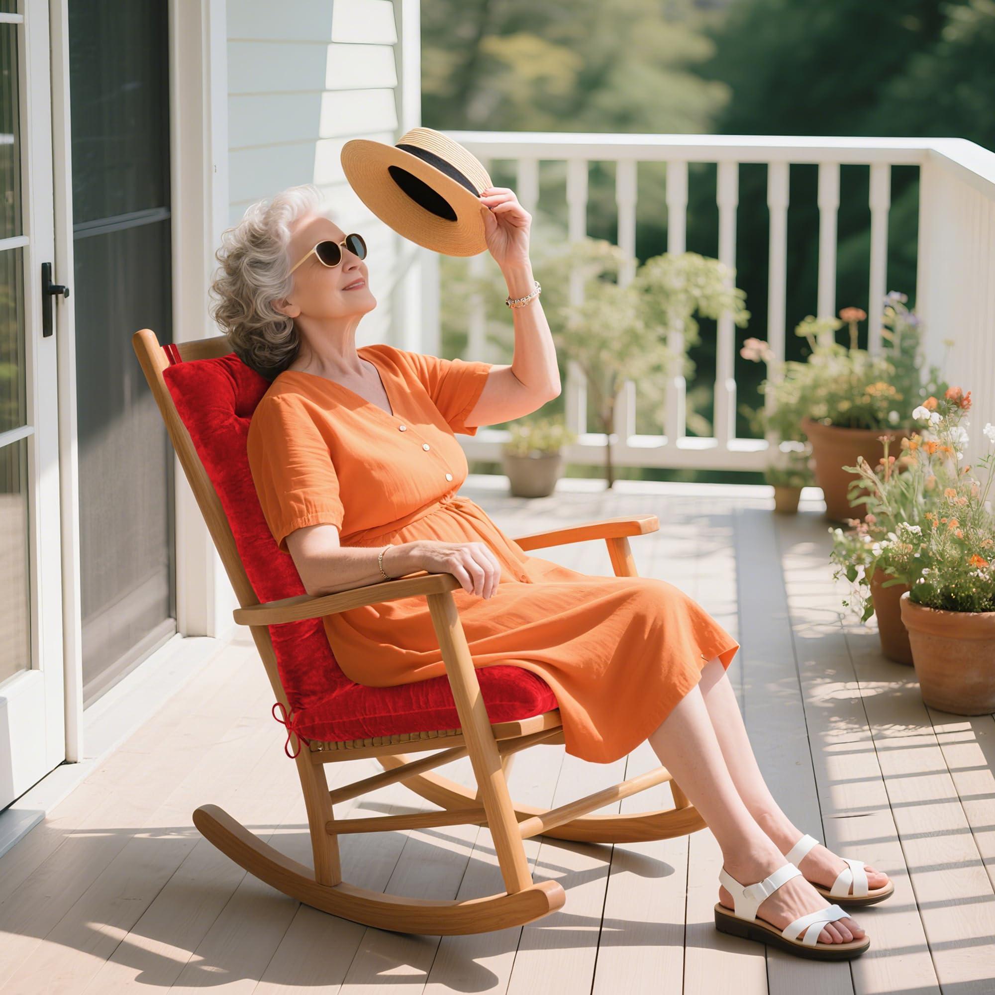 ELFJOY ELFJOY Rocking Chair CushionS Rocking Chair Pads for Wooden Rocking Chair Cushion for Rocking Chair Premium Tufted Back and Seat Cushion 2 piece Set (Red)
