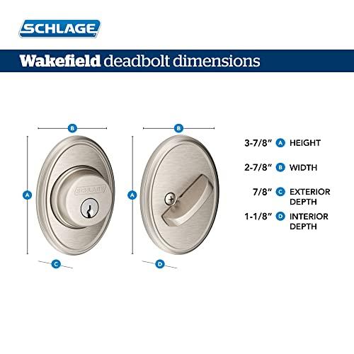 SCHLAGE Schlage B60 N WKF 605 Deadbolt with Wakefield Trim Keyed 1 Side, Highest Residential Security, Bright Brass