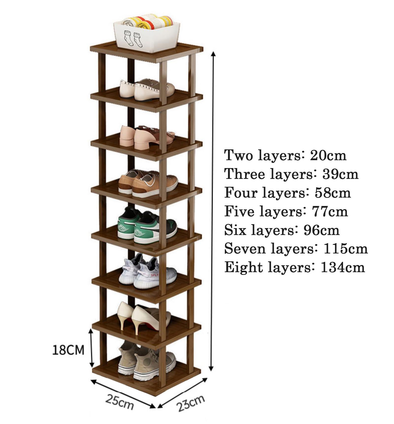 DOUZIO DOUZIO Narrow Shoe Rack, Bamboo Tall Shoe Rack Space Saving Corner Shoe Organiser Slim Shoe Shelf Vertical Shoe Stand for Entryway Living Room(Size:3 Tiers,Color:25cm)