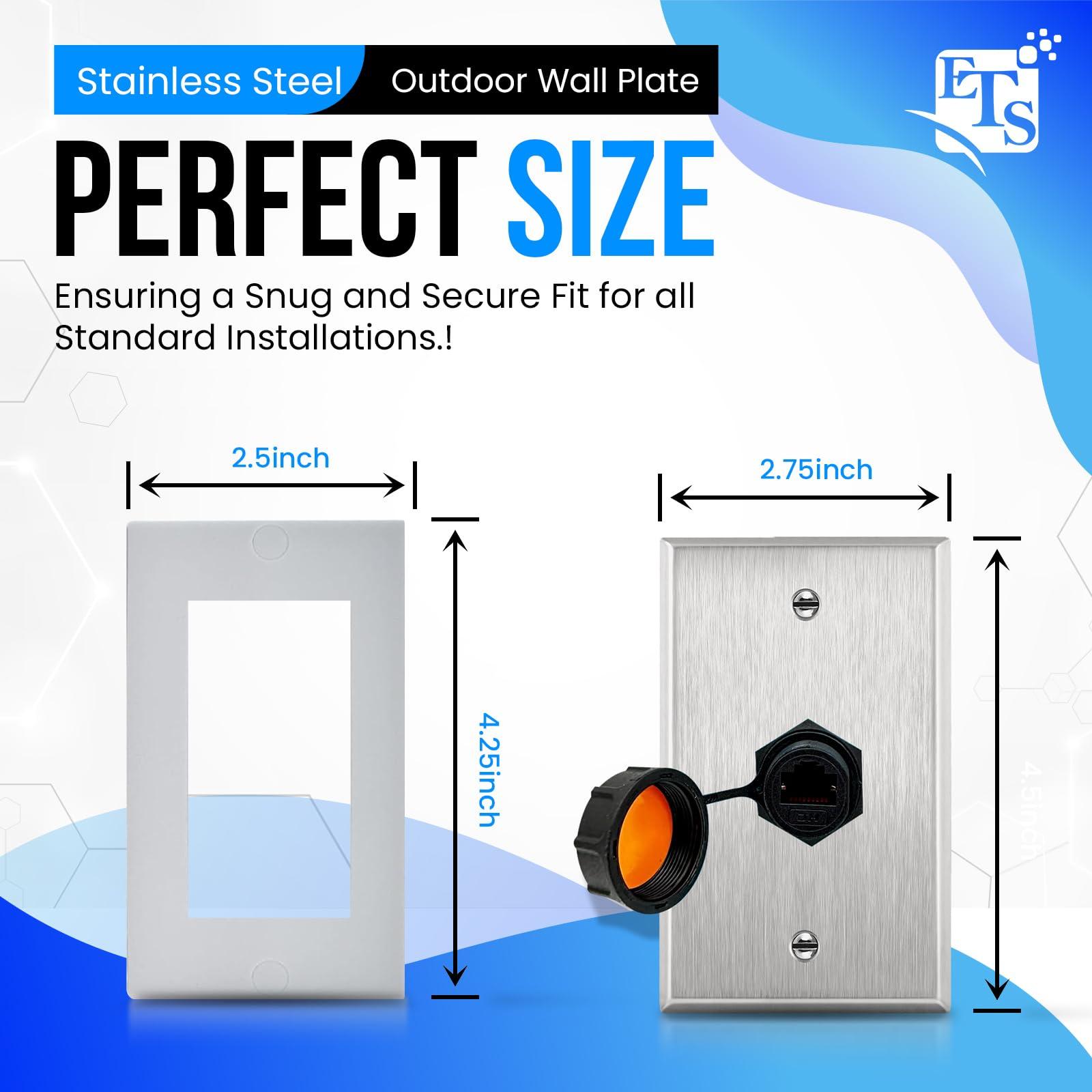 ETS Ethernet Wall Plate with RJ45 Wall Plate Connector IP67 Waterproof Ethernet Wall Outlet for Outdoor Use Stainless Steel Cat5e, Cat6 and Cat 6a Female to Female Bulkhead Jack