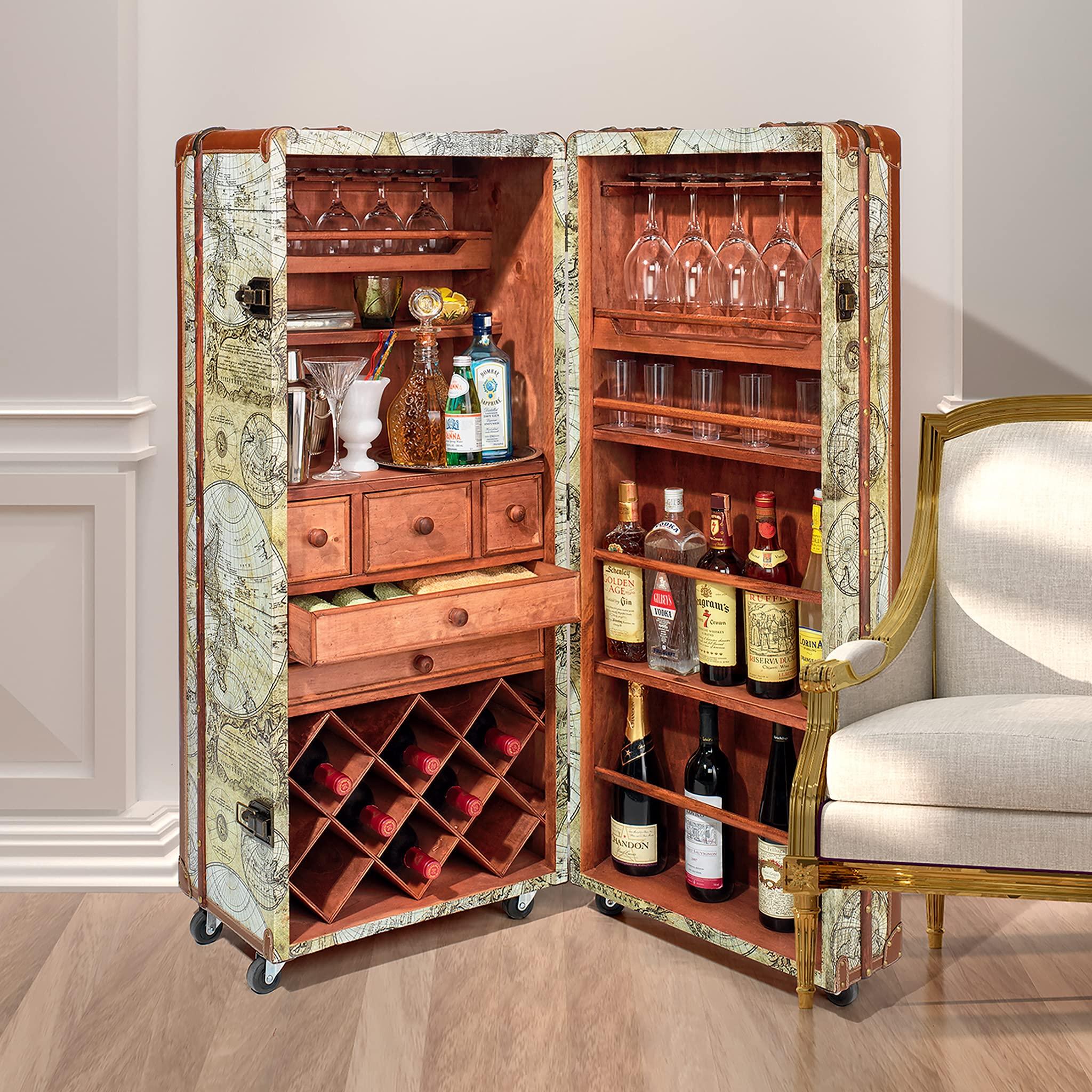 Design Toscano Design Toscano Italian-Style World Map Cocktail Bar Steamer Trunk, 49.5 Inch, full color