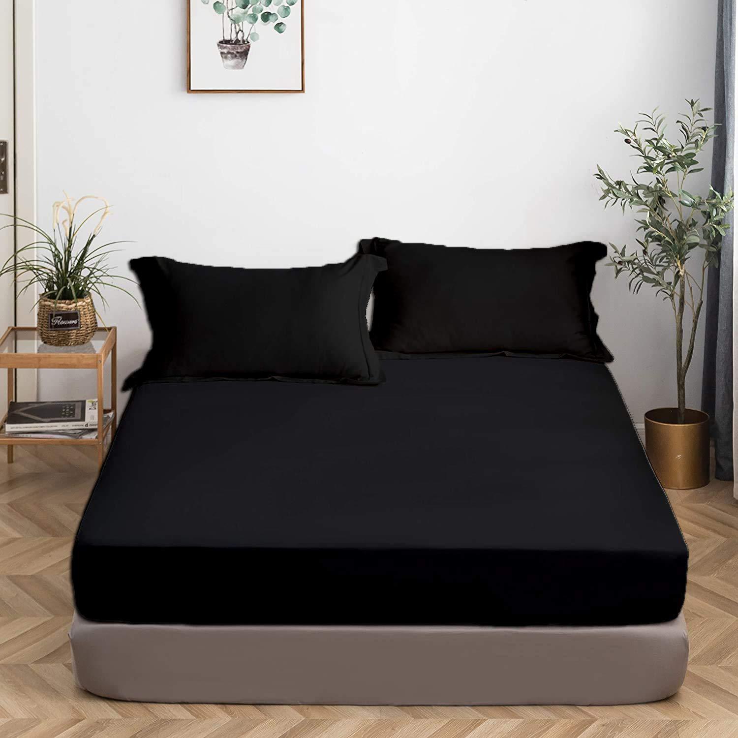 Hadi Bedding Company Hadi Bedding Company King Size Fitted Sheet Only 78 x 80 Inches 21 Inch Deep Pocket 100% Egyptian Cotton 1 Piece Fitted Sheet Only All Around Elastic Wrinkle & Fade Resistant - Black