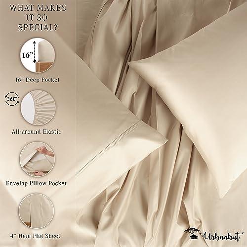 URBANHUT URBANHUT 700 Thread Count Egyptian Cotton Sheets King Size, 4Pc Bed Sheet Set Soft Luxury Bed Sheets for King Size Bed, Sateen Weave Hotel Sheets, 16\'\' Elasticized Deep Pocket - Sand
