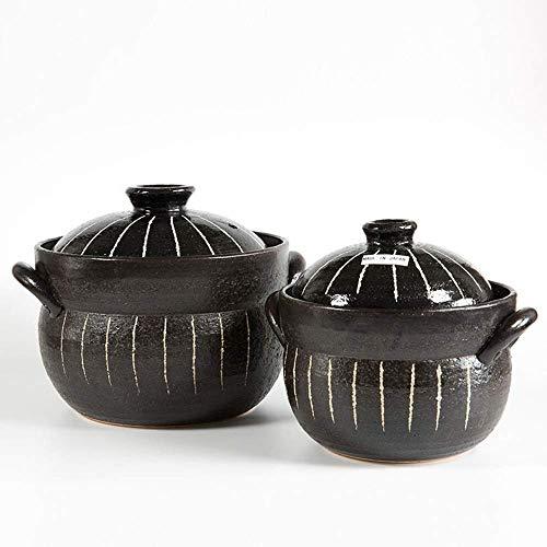 ZJXDPBF Round Stove Stew Japanese Donabe Stone Rice Pot with Double Lid Clay Rice Cooker Soup Pot Stoneware Heat Resistant Ceramic Casserole Black 17 x 15.5 cm (7 x 6 inches)
