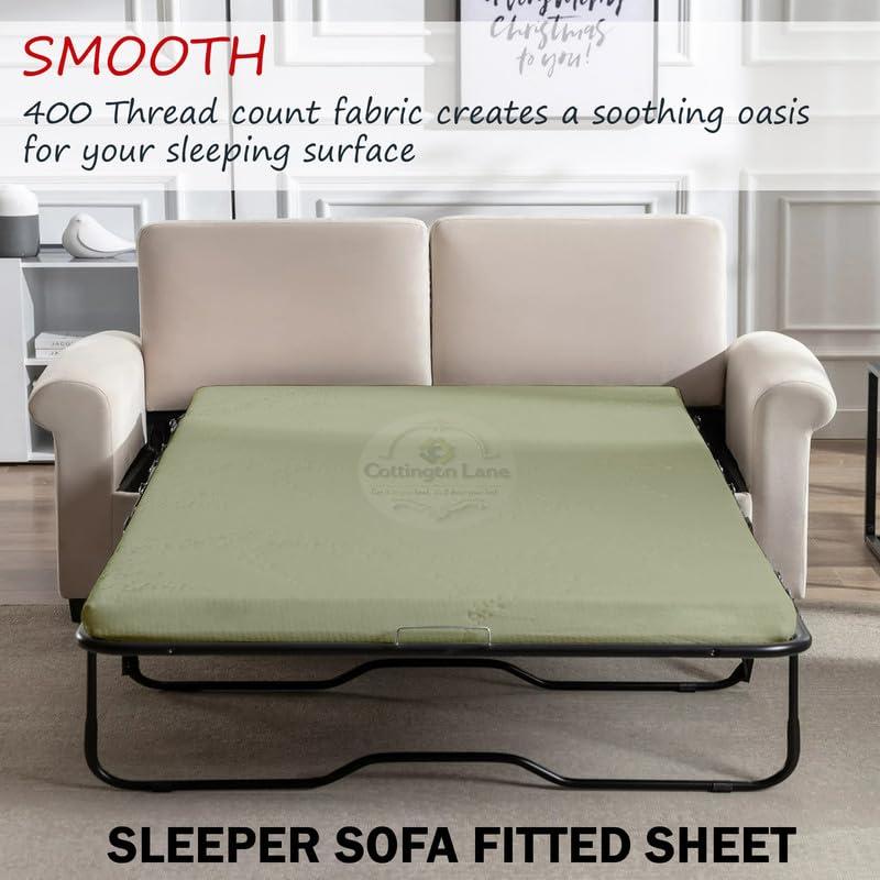 Cottington Lane Sleeper Sofa Fitted Sheet Queen Size - 100% Egyptian Cotton - 6 Inch Deep Fitted Queen Size Sleeper Sofa Sheets - Sofa Sleeper Fitted Sheet Only, Queen Sofa Bed/Pullout Couch Bottom Sheet(Sage)
