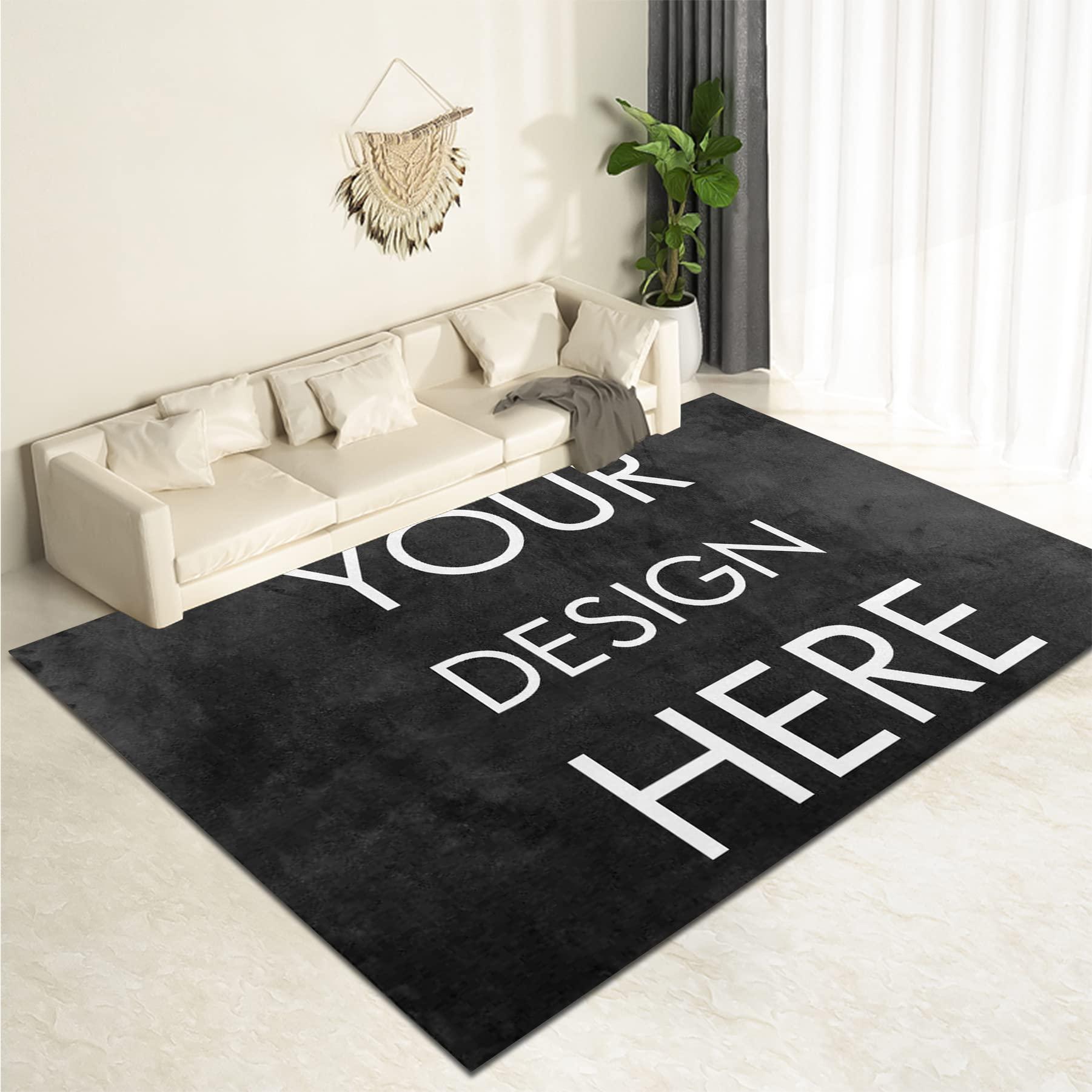 Oueoty Custom Personalized Rugs 5x8ft,Add Your Photo Text Logo Non-Slip Washable Carpet Rug for Home Decoration Bedroom Kitchen Living Room
