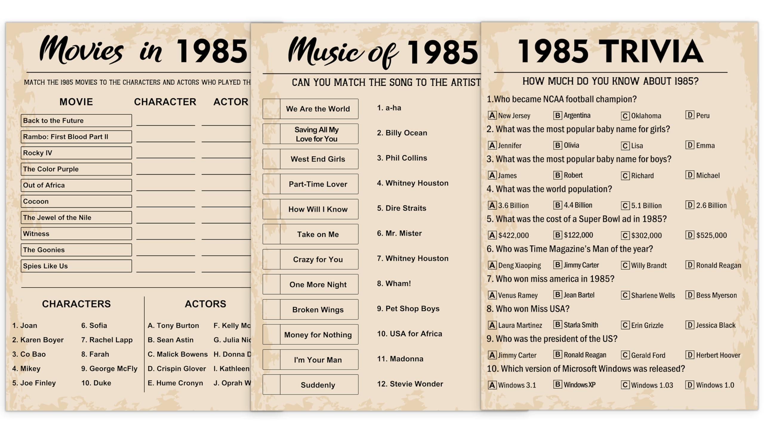 QUPT 40th Birthday Party Games, Set of 3 Activities for 10 Guests, Born in 1984 Games Bundle, Birthday Party Supplies for Adults, Pack of 30 Cards