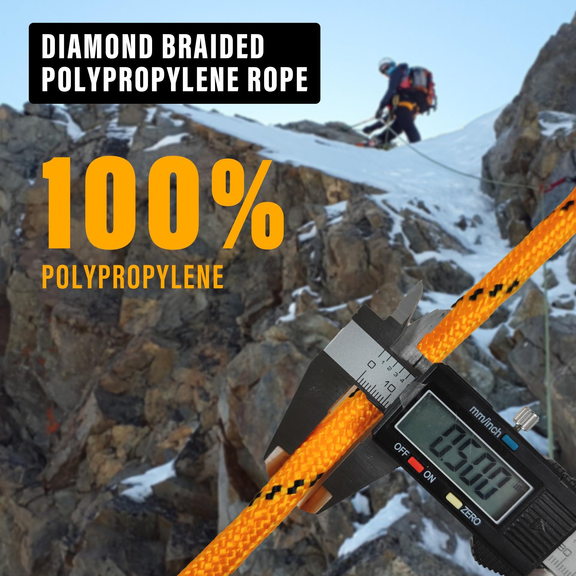 GIAHAND Diamond Braided Polypropylene Rope Nylon Rope Mix Thick Heavy Duty Ropes 1/2 inch 50ft High Strength Rope Perfect for Clothesrope Camping Hiking and Other Outdoor Activities Orange