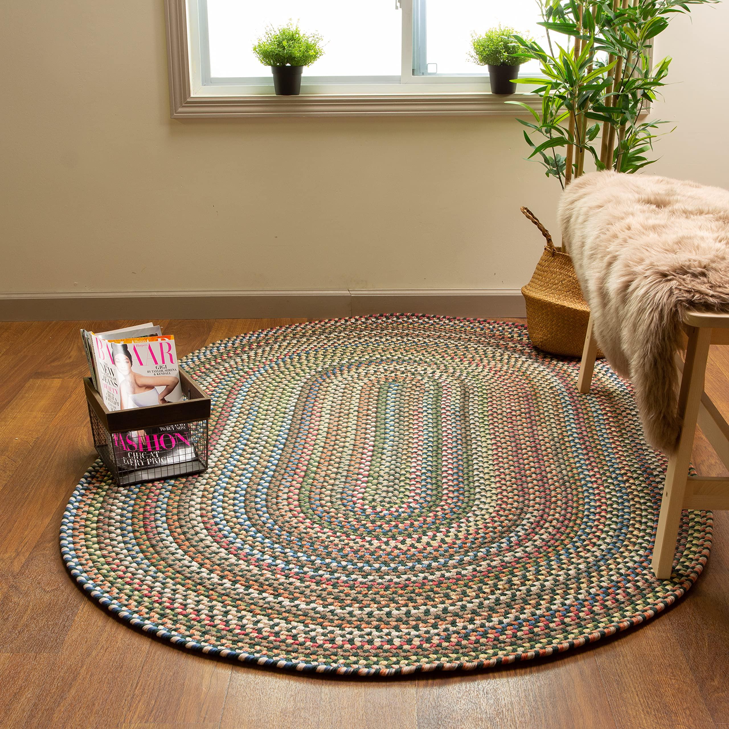 Super Area Rugs Super Area Rugs Roxbury American Made Braided Rug for Indoor Outdoor Spaces, Spruce Green/Natural Multi, 3' X 5' Oval