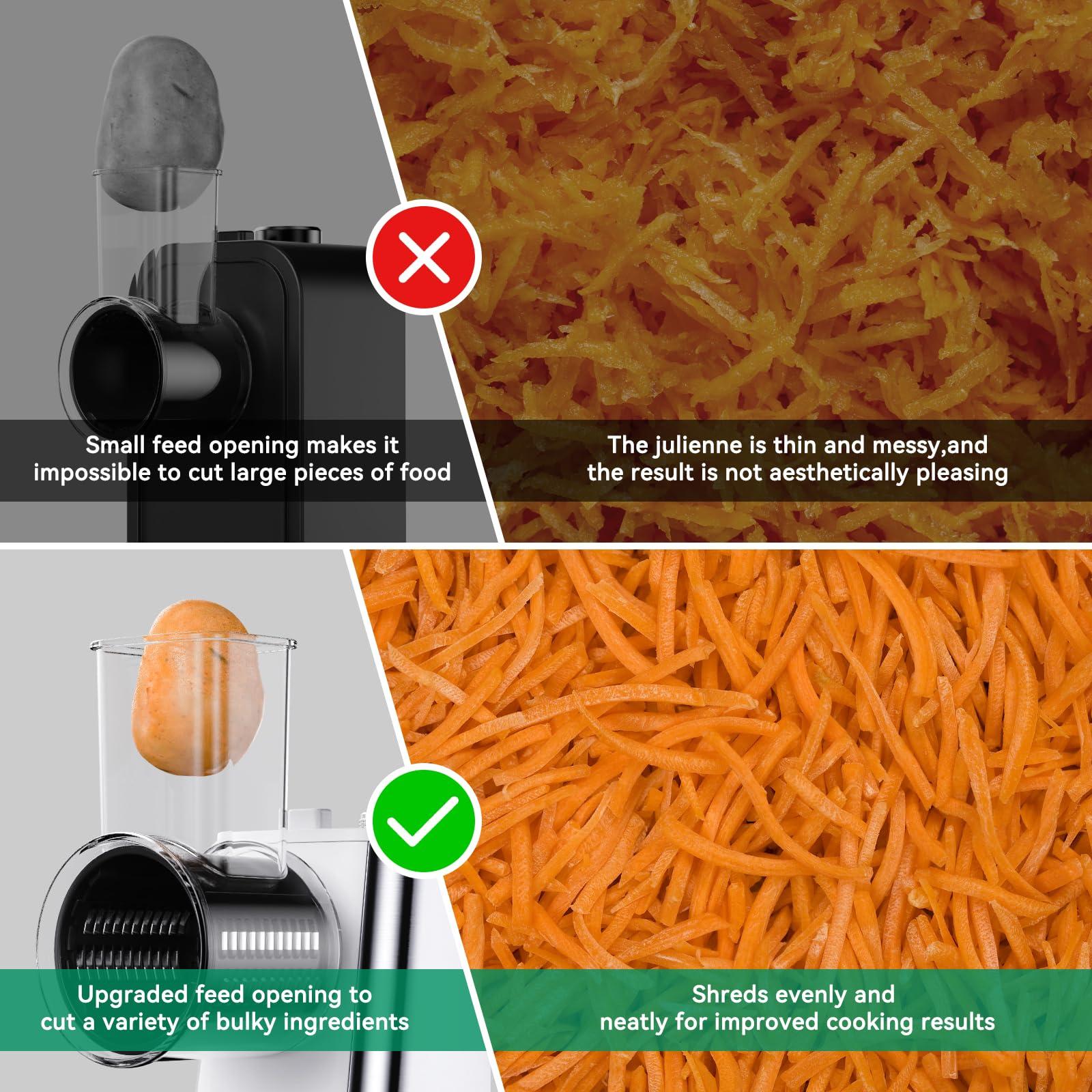 BMSX Electric Cheese Grater Upgraded, 250W Electric Slicer Shredder, Automatic Cheese Shredder, Electric Salad Machine for Fruits, Vegetables, CheesesSalad Maker With 5 Different Shapes of Blades