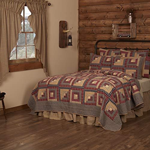 VHC Brands VHC Brands Millsboro Twin Quilt 70Wx90L Log Cabin Country Rustic Lodge Design, Burgundy