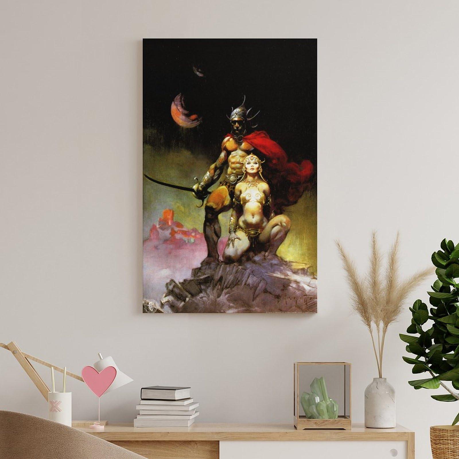 Generic Swords of Mars by Frank Frazetta Print Photo Art Painting Canvas Poster Home Decorative Bedroom Modern Decor Picture Frame 20x30inch(50x75cm)