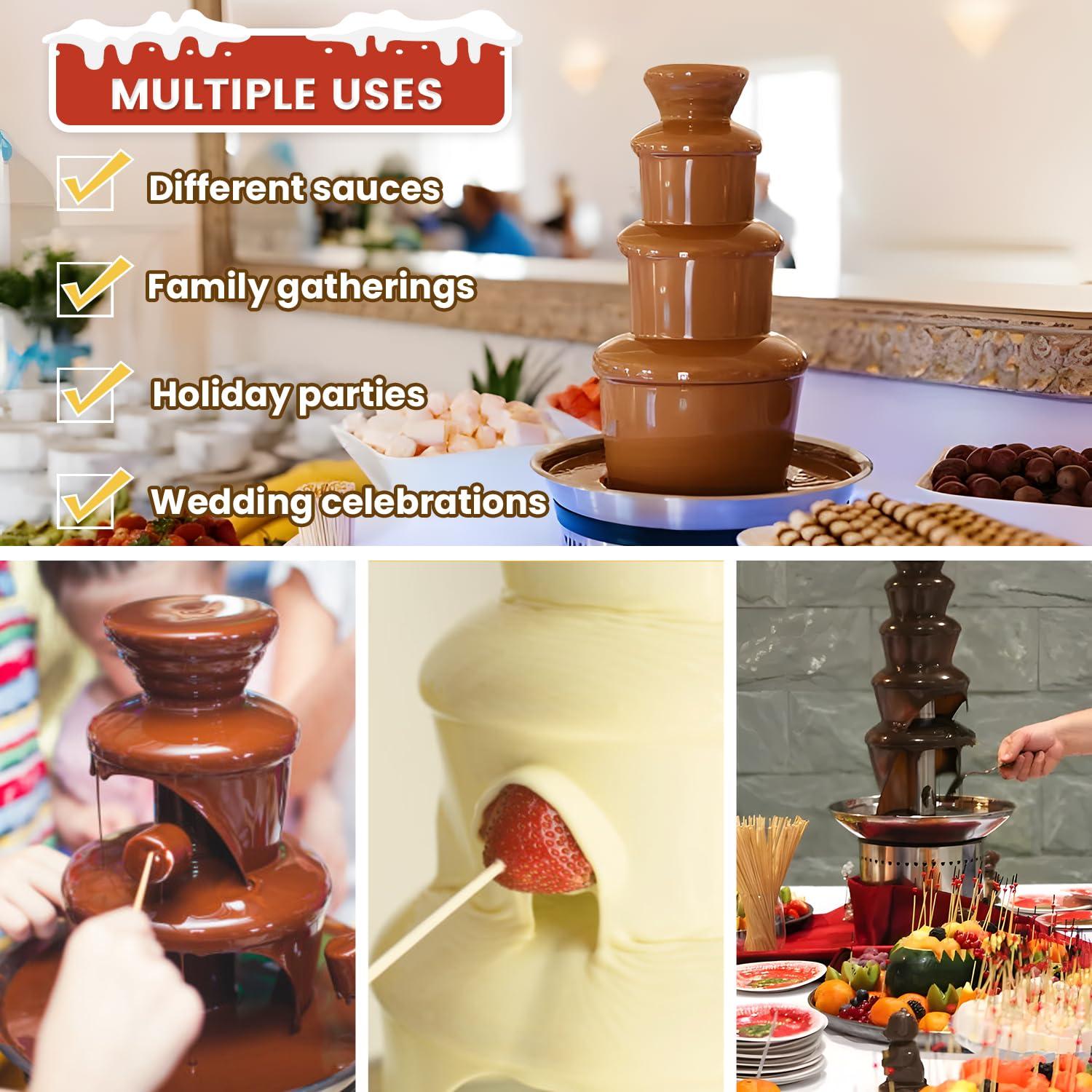 Flyseago Flyseago Commercial Chocolate Fountain 4 Tiers 7Lbs Large Chocolate Waterfall Stainless Steel Chocolate Heating Melting Fondue Machine Easy to Assemble for Cheese BBQ Sauce Ranch Digital-control