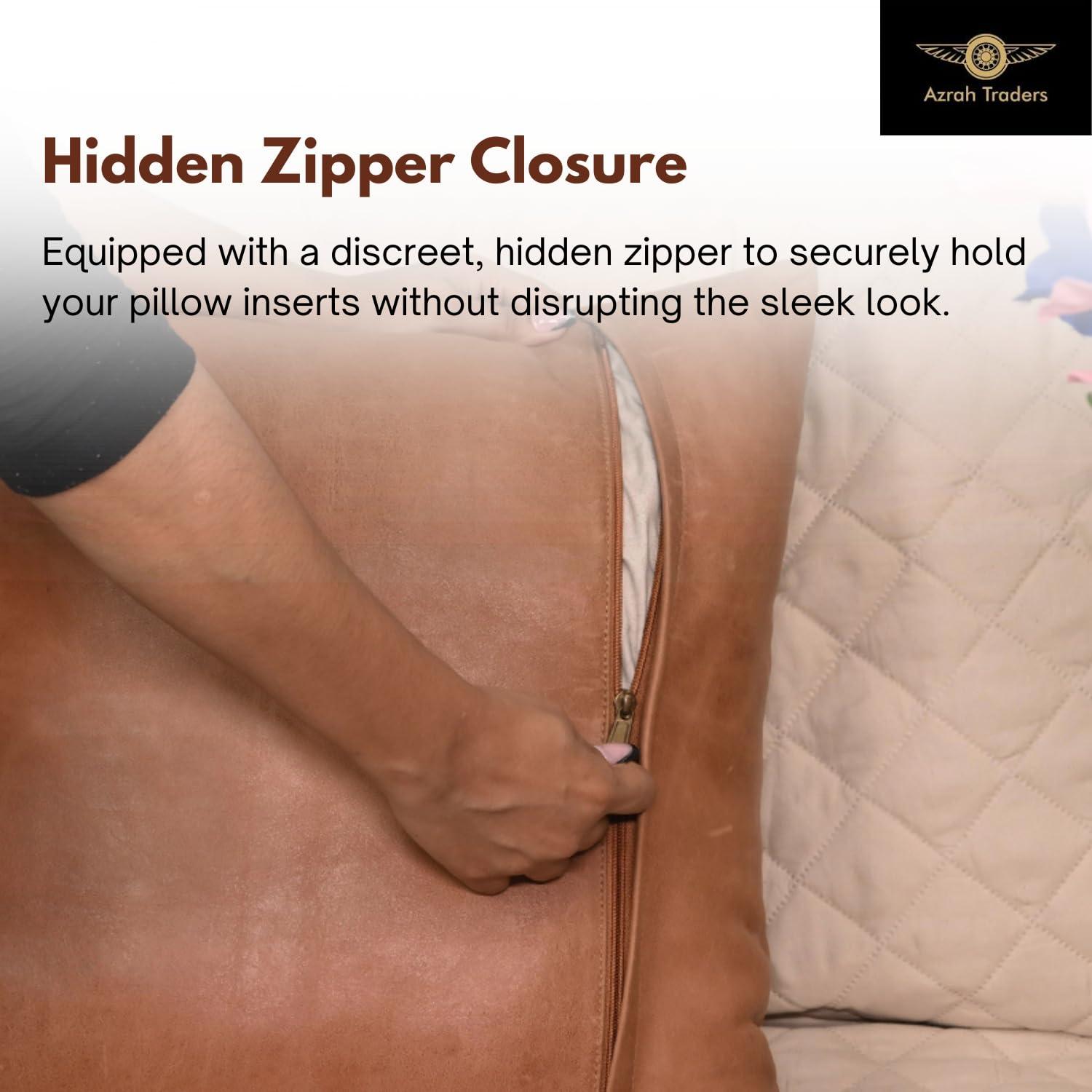 Azrah Traders Azrah Traders Lambskin Leather Pillow Cover - Sofa Cushion Case - Decorative Throw Covers for Living Room & Bedroom, 16x16 Inches - Antique Brown Plain