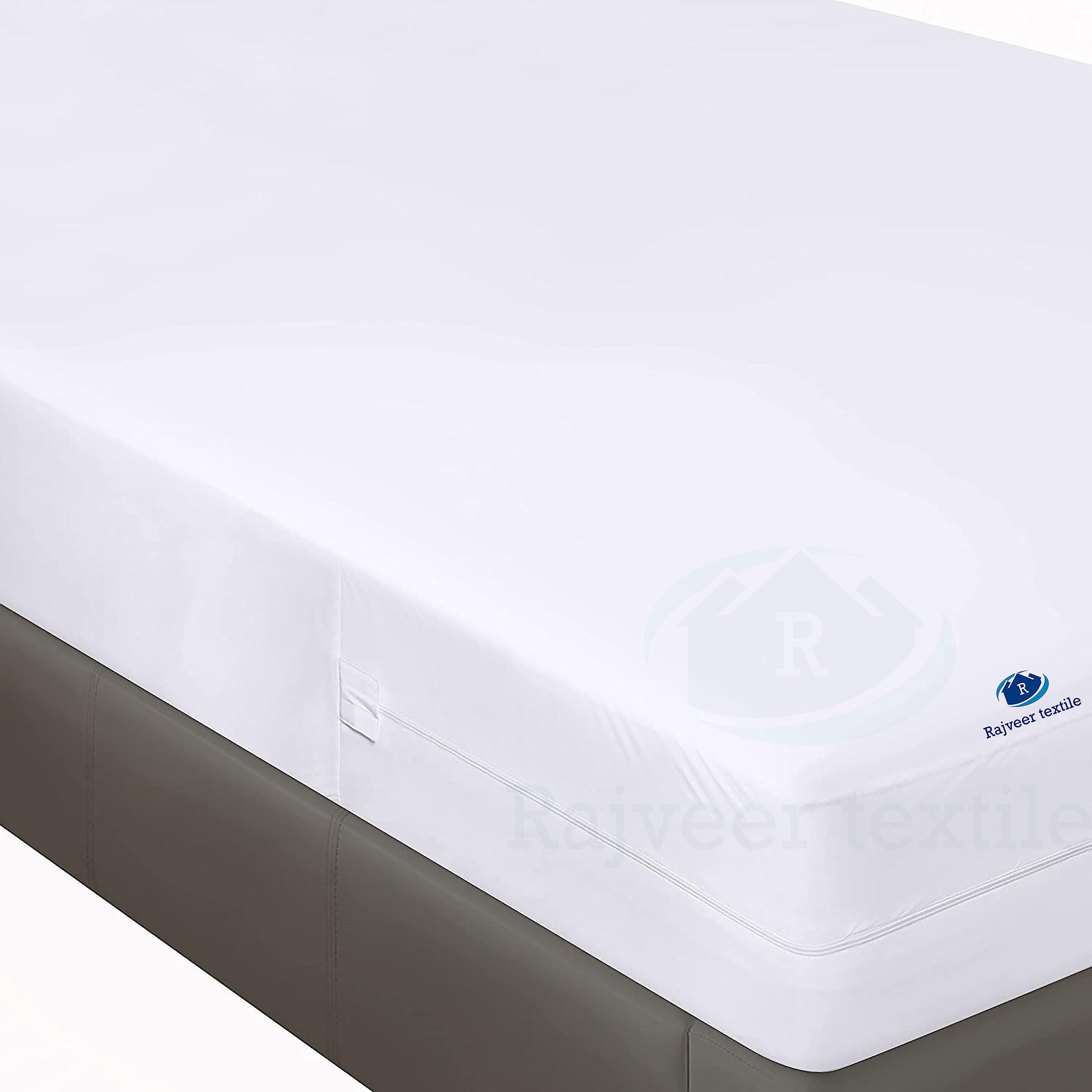 RAJVEER TEXTILE RAJVEER TEXTILE Queen Zipper Fitted Sheet 12\" Inch Deep Pocket - Hotel Quality Soft Microfiber Bottom Sheet- Shrinkage and Fade Resistant-Easy Care -1 Fitted Zipper Mattress Cover White Color