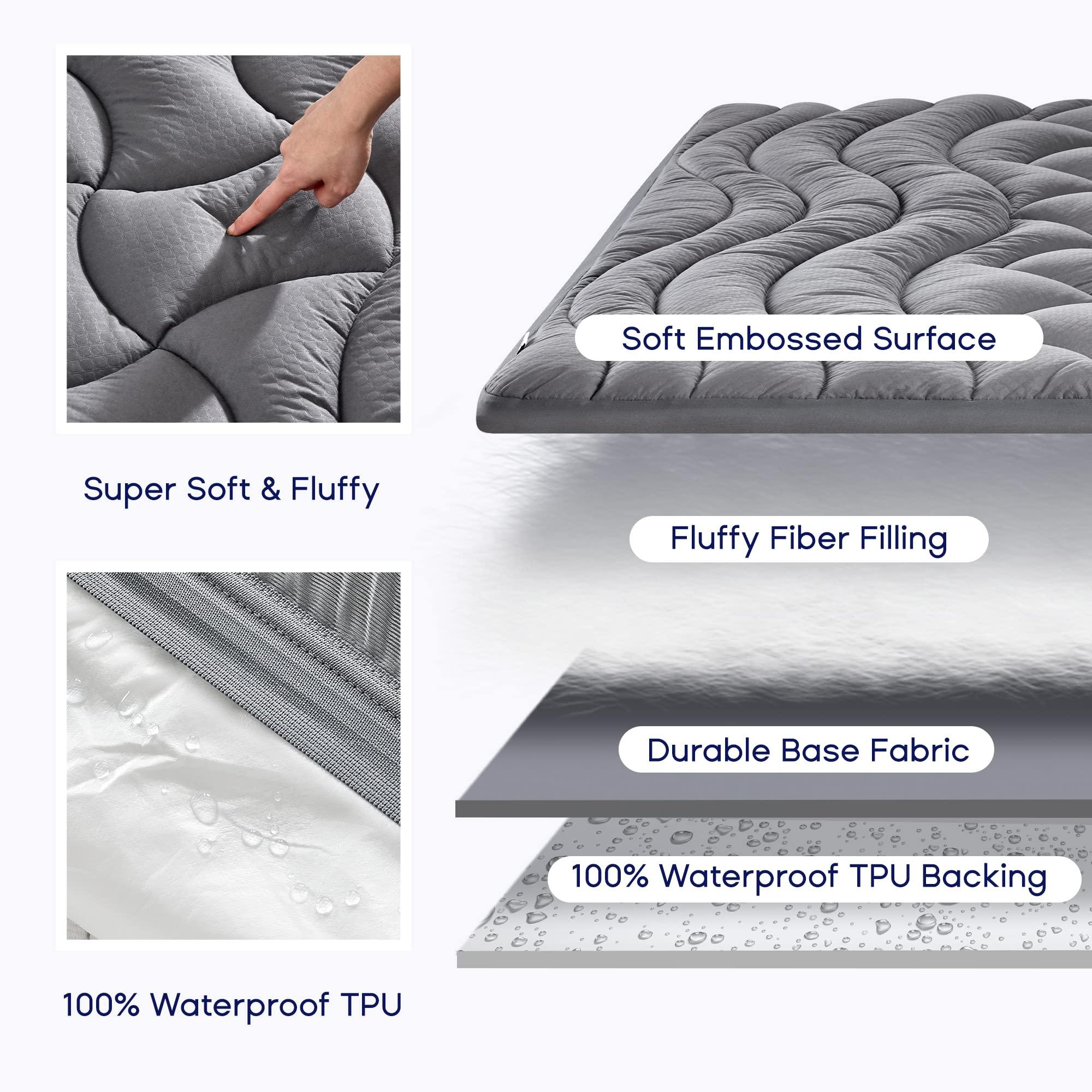 SLEEP ZONE SLEEP ZONE Grey Queen Waterproof Mattress Pad, Premium Soft Embossed Mattress Topper, Quilted Fitted Mattress Protector Cover with Elastic Deep Pocket (Grey, Queen)