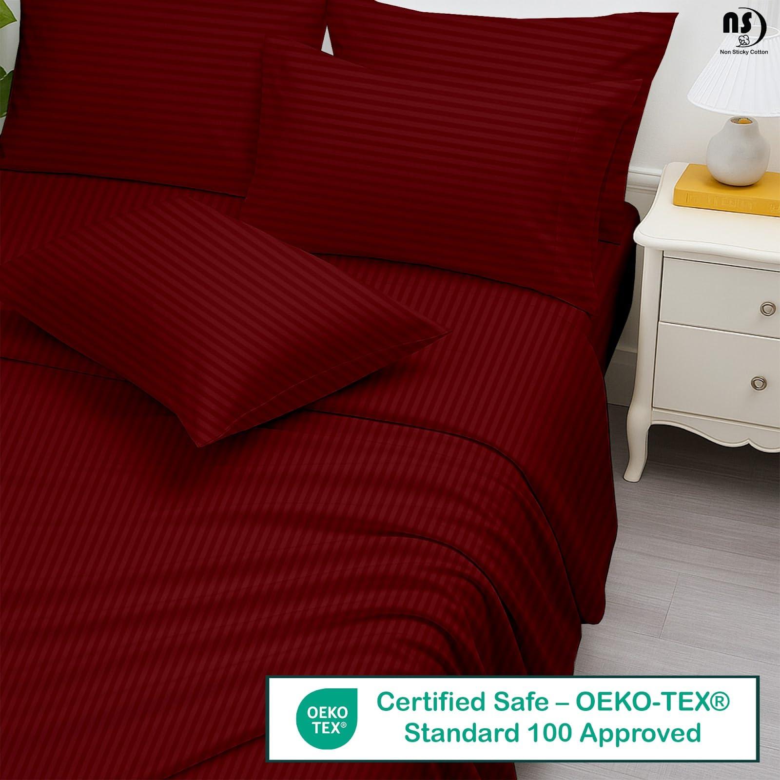 NON Sticky cotton Queen Size Sheet Set - 6 Piece Set - 400-Thread-Count 100% Egyptian Cotton Bed Sheets - Deep Pockets - Easy Fit - Bed Sheets Queen Size Set - Burgundy Stripe Bed Sheets - Queens Sheets - 6 PC