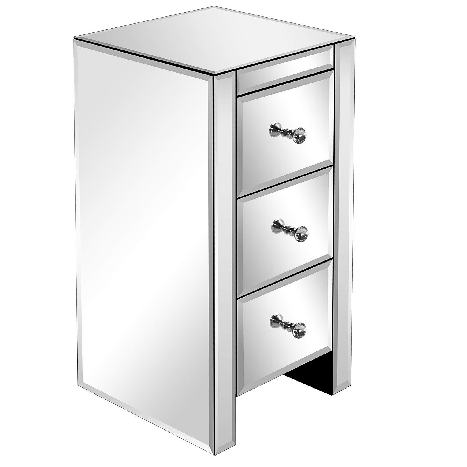 Vasitelan Mirrored Nightstand End Table Bedside Table for Bedroom, Living Room, Silver (Style 1)